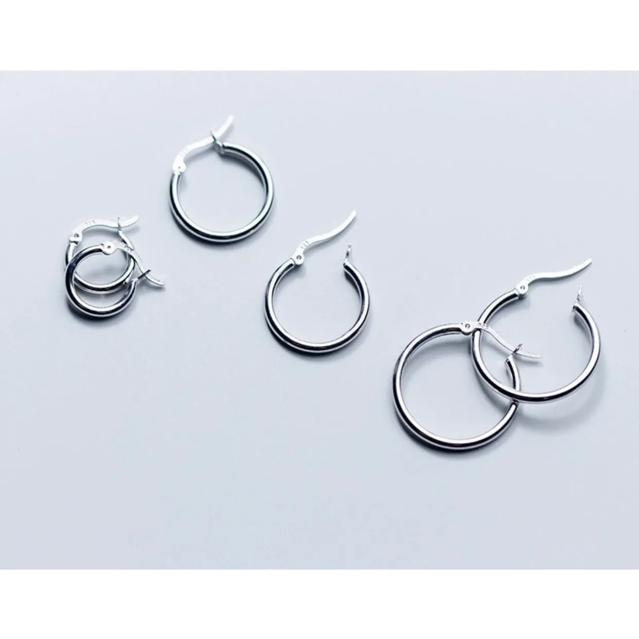 Solid Silver latch-back Hoop Earrings-SH045