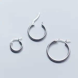 Solid Silver latch-back Hoop Earrings-SH045