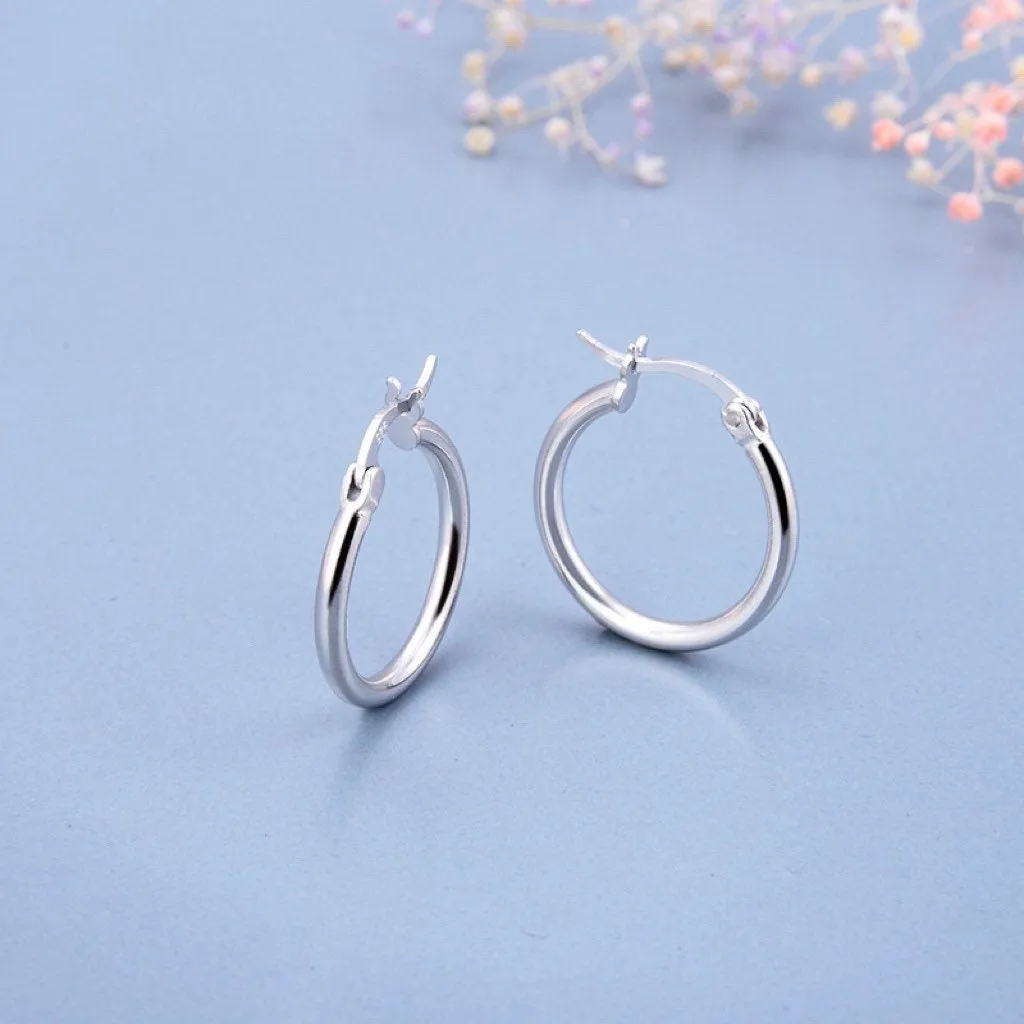 Solid Silver latch-back Hoop Earrings-SH045