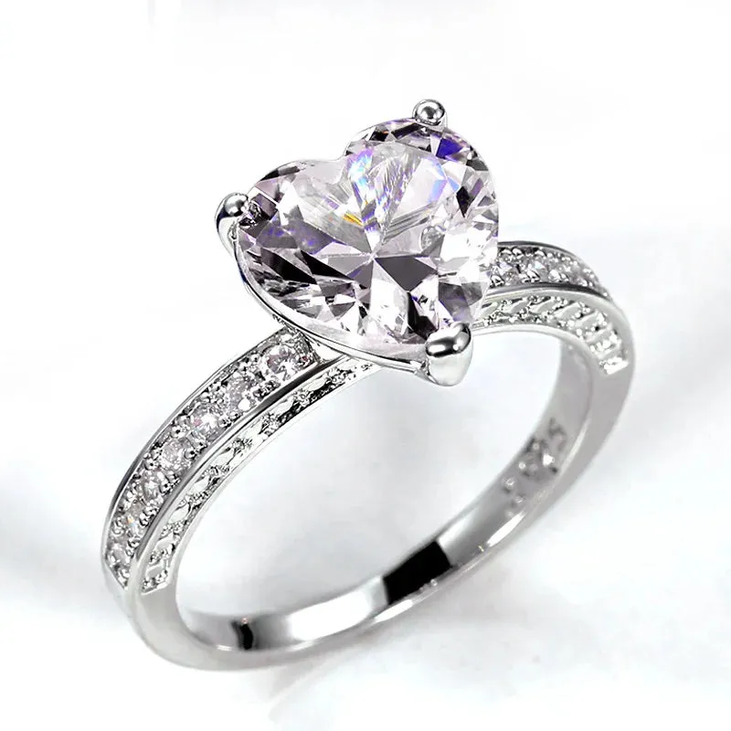 Solitaire Women Heart Engagement Rings Pink Cubic Zirconia Proposal Rings For Girlfriend Anniversary Gift