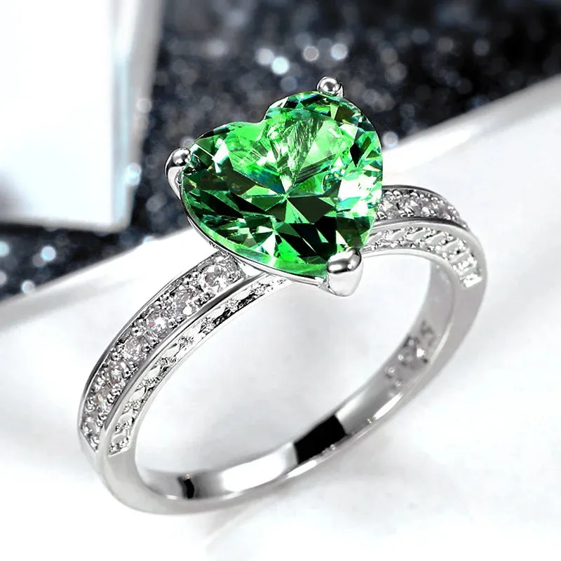 Solitaire Women Heart Engagement Rings Pink Cubic Zirconia Proposal Rings For Girlfriend Anniversary Gift