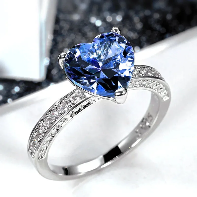 Solitaire Women Heart Engagement Rings Pink Cubic Zirconia Proposal Rings For Girlfriend Anniversary Gift