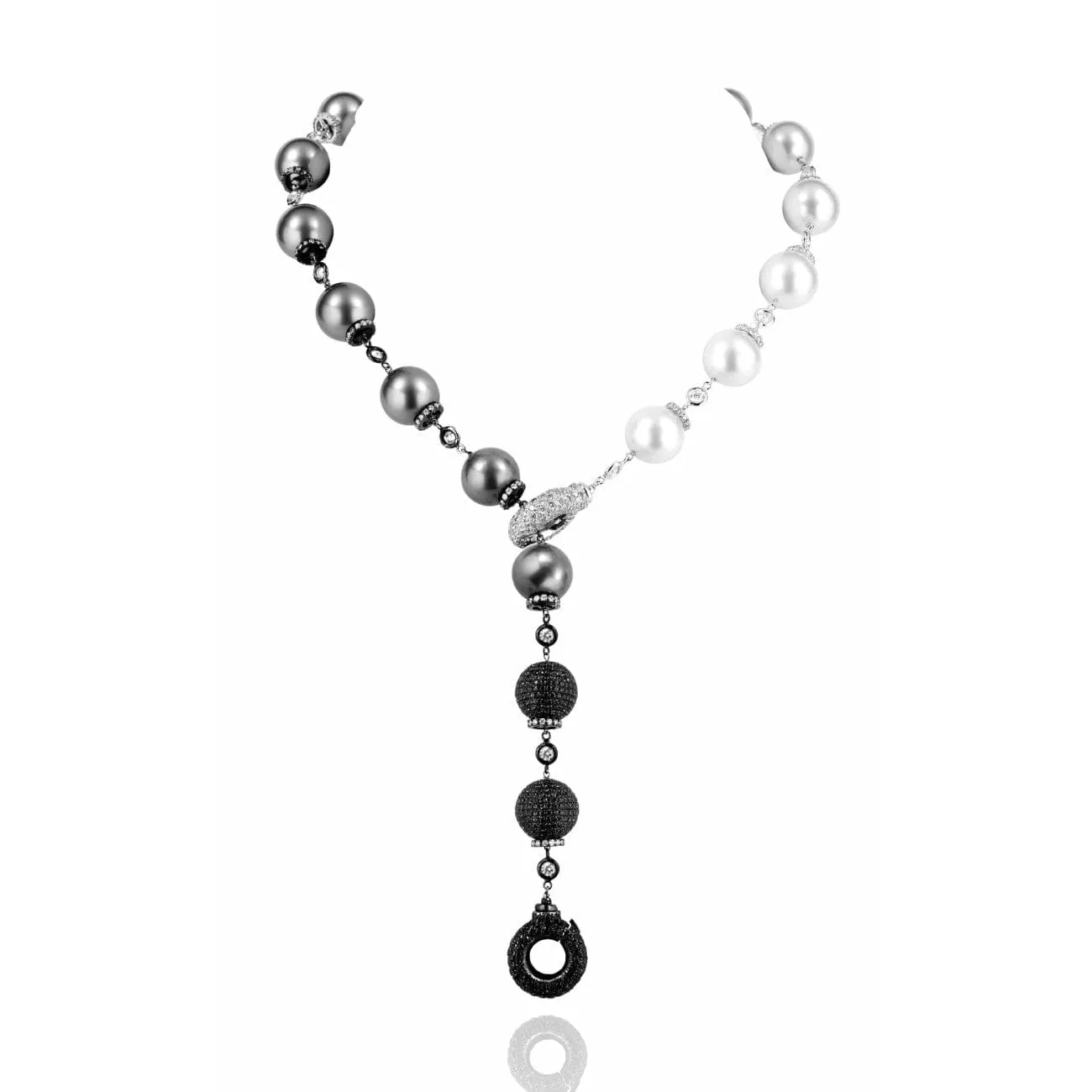 South Sea And Tahitian Pearls 18K White Gold Diamond Necklace