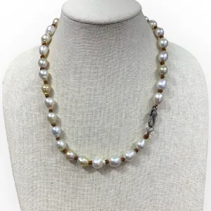 South Sea Pearls Mid-Length Necklace on Leather w/ Pave Diamond Clasp | 22”