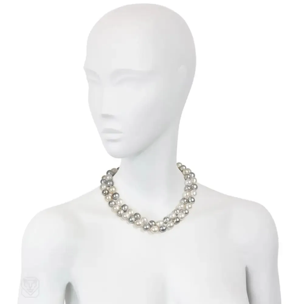 South Sea white, yellow, and blue-grey pearl necklace