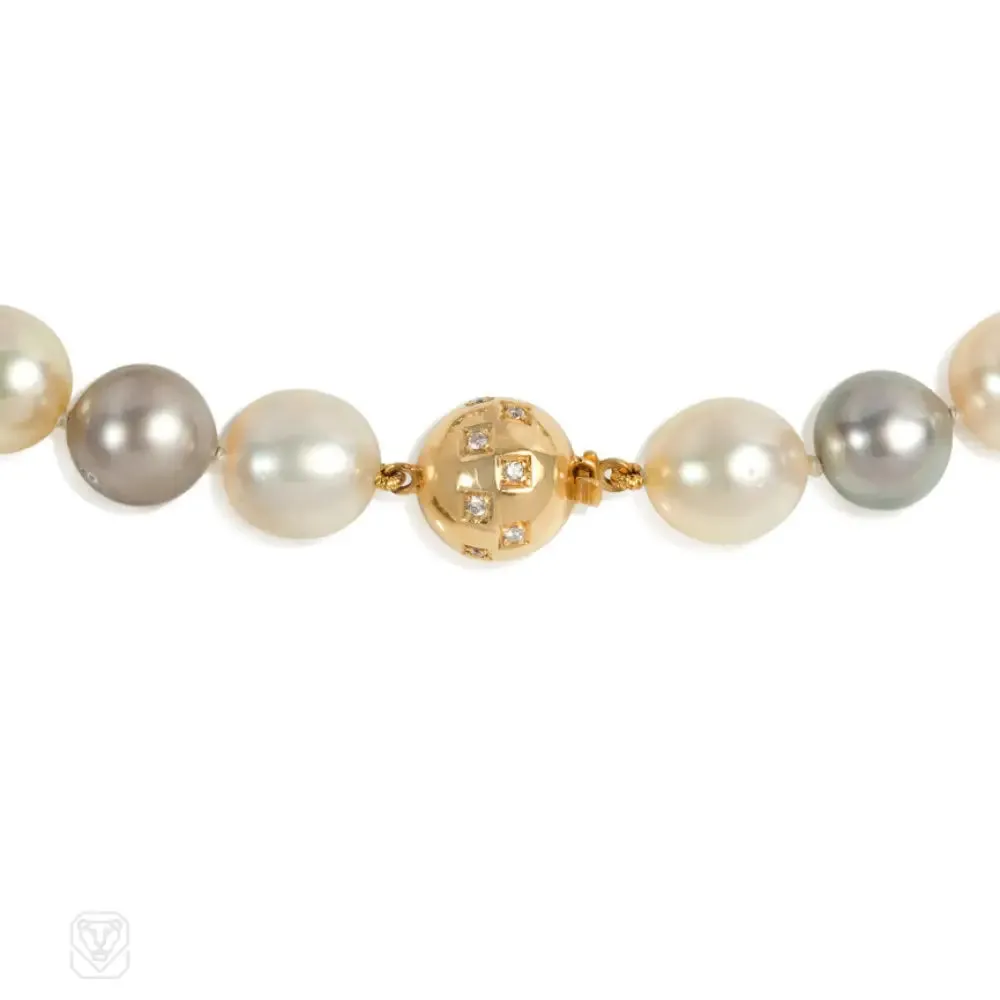 South Sea white, yellow, and blue-grey pearl necklace