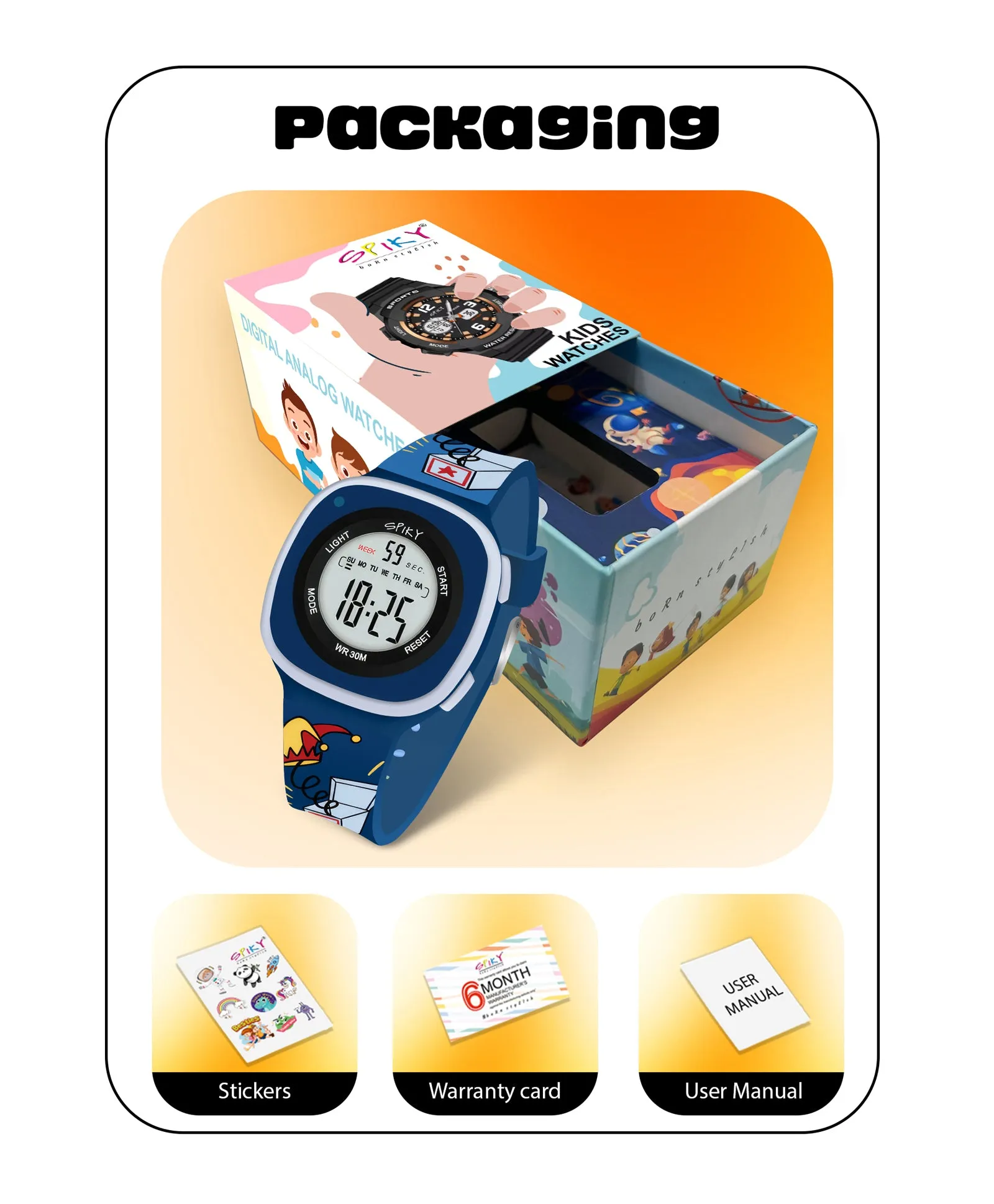 Spiky Eva15 Square Digital Watch for Kids