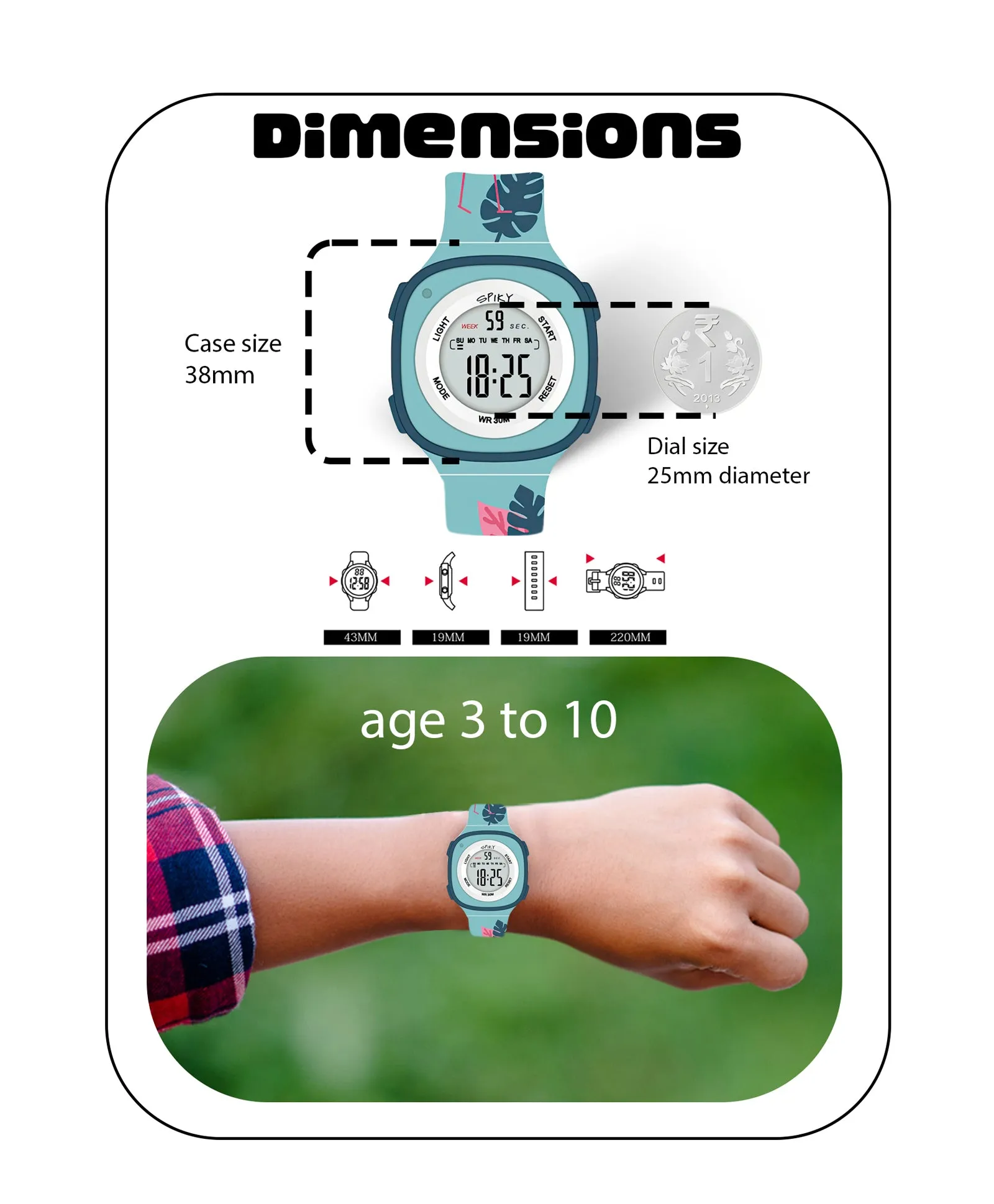 Spiky Eva15 Square Digital Watch for Kids