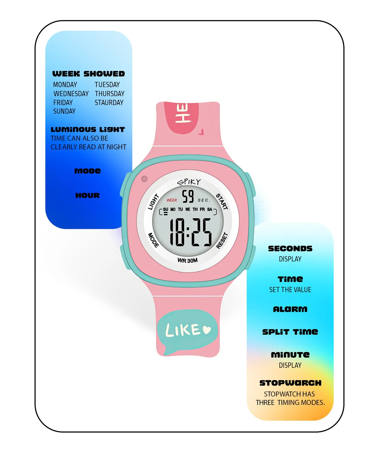 Spiky Eva15 Square Digital Watch for Kids