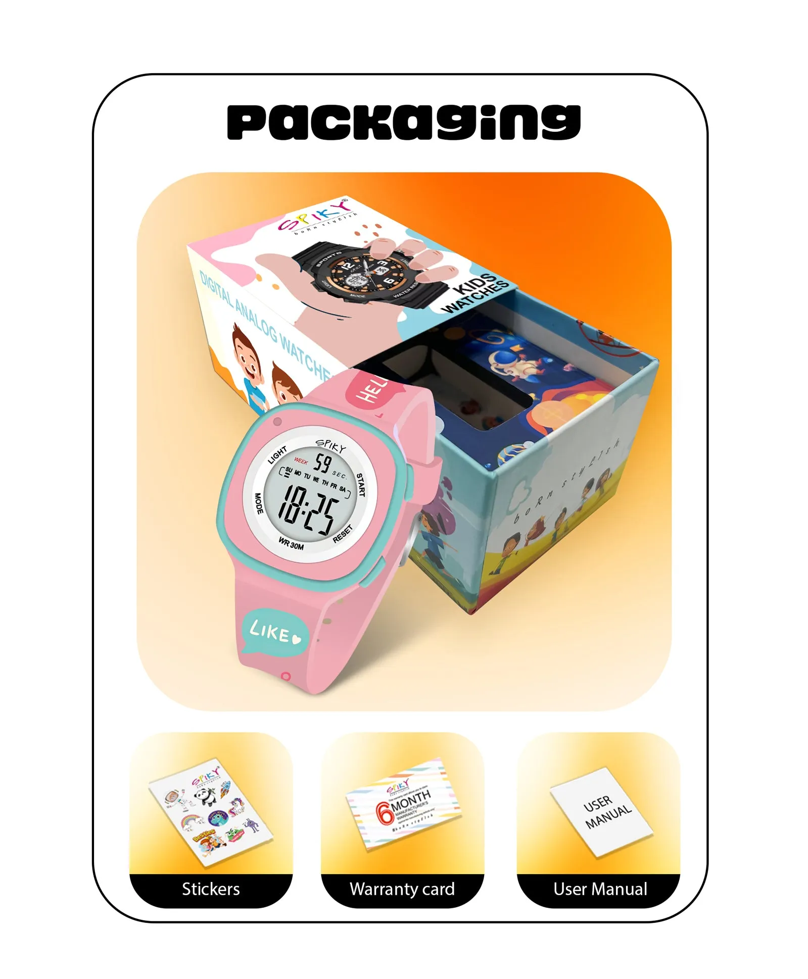 Spiky Eva15 Square Digital Watch for Kids