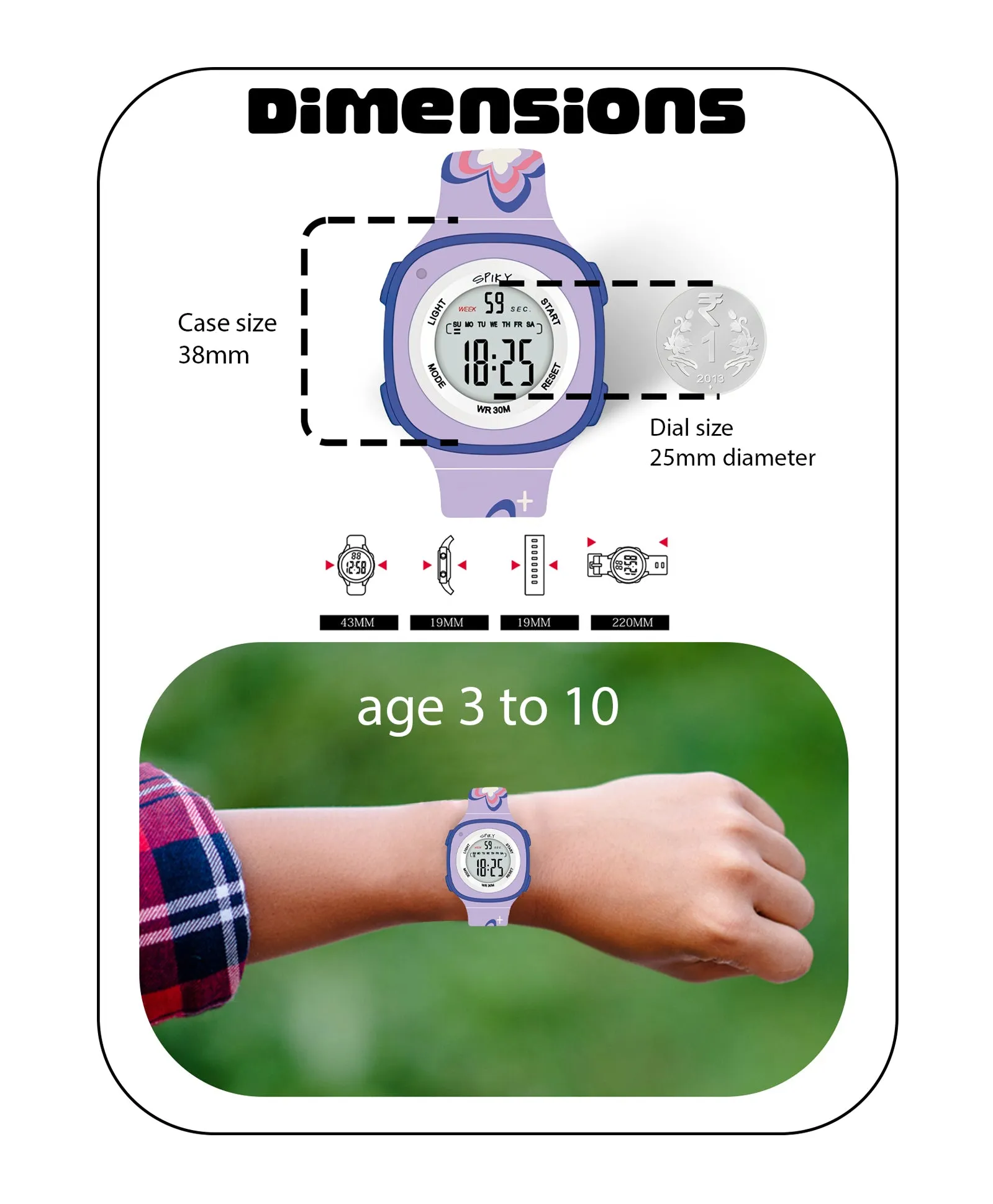 Spiky Eva15 Square Digital Watch for Kids