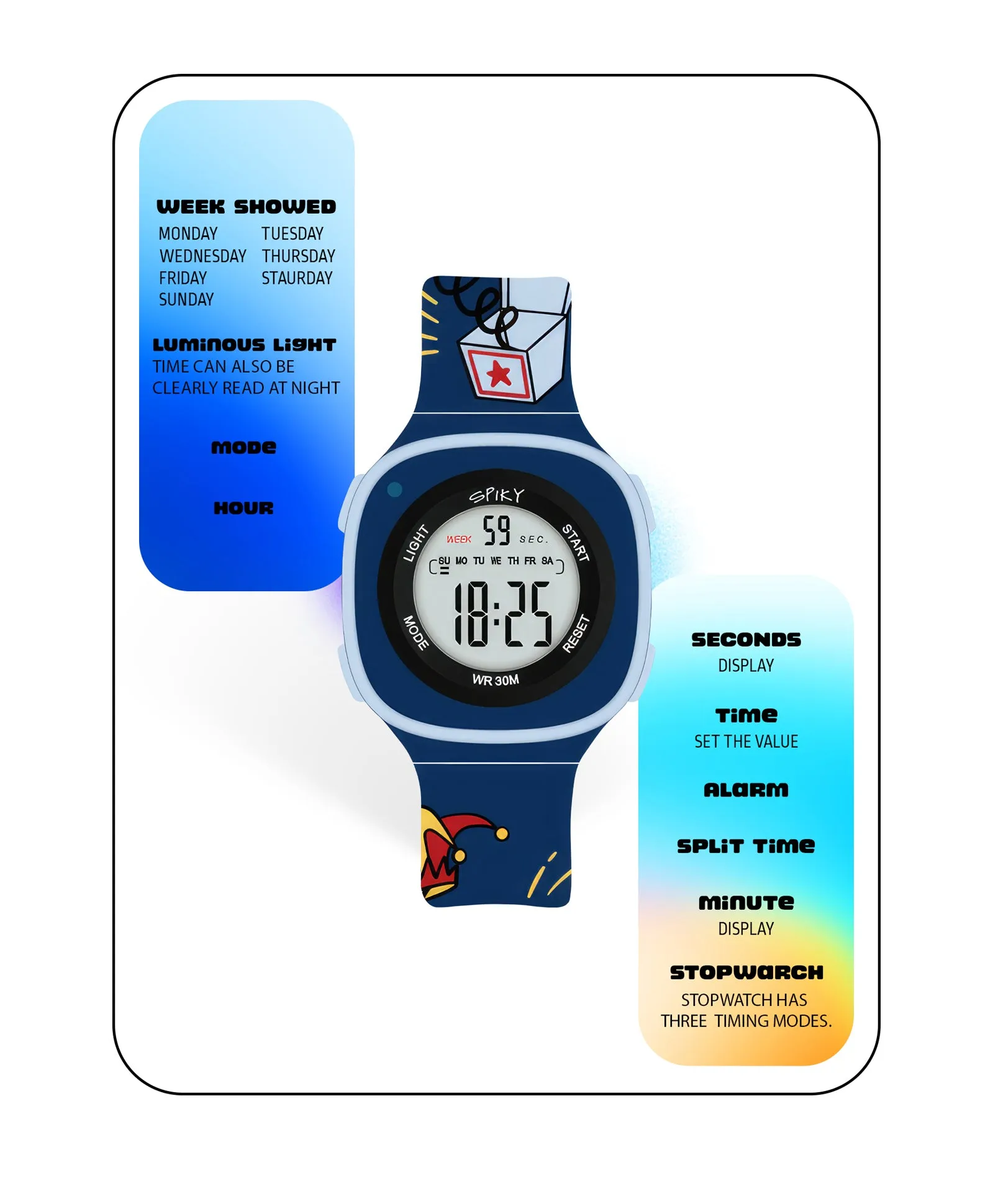 Spiky Eva15 Square Digital Watch for Kids