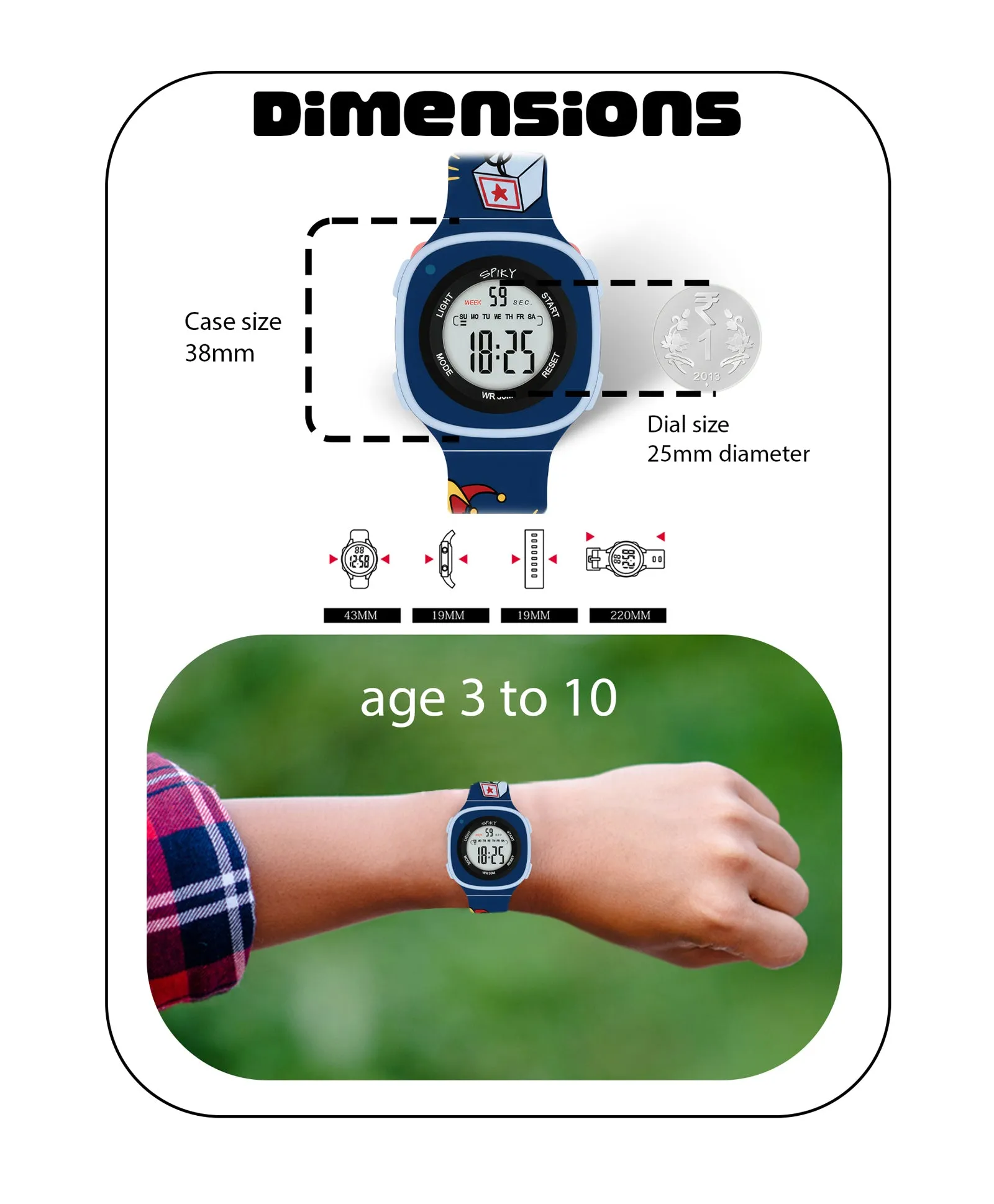 Spiky Eva15 Square Digital Watch for Kids