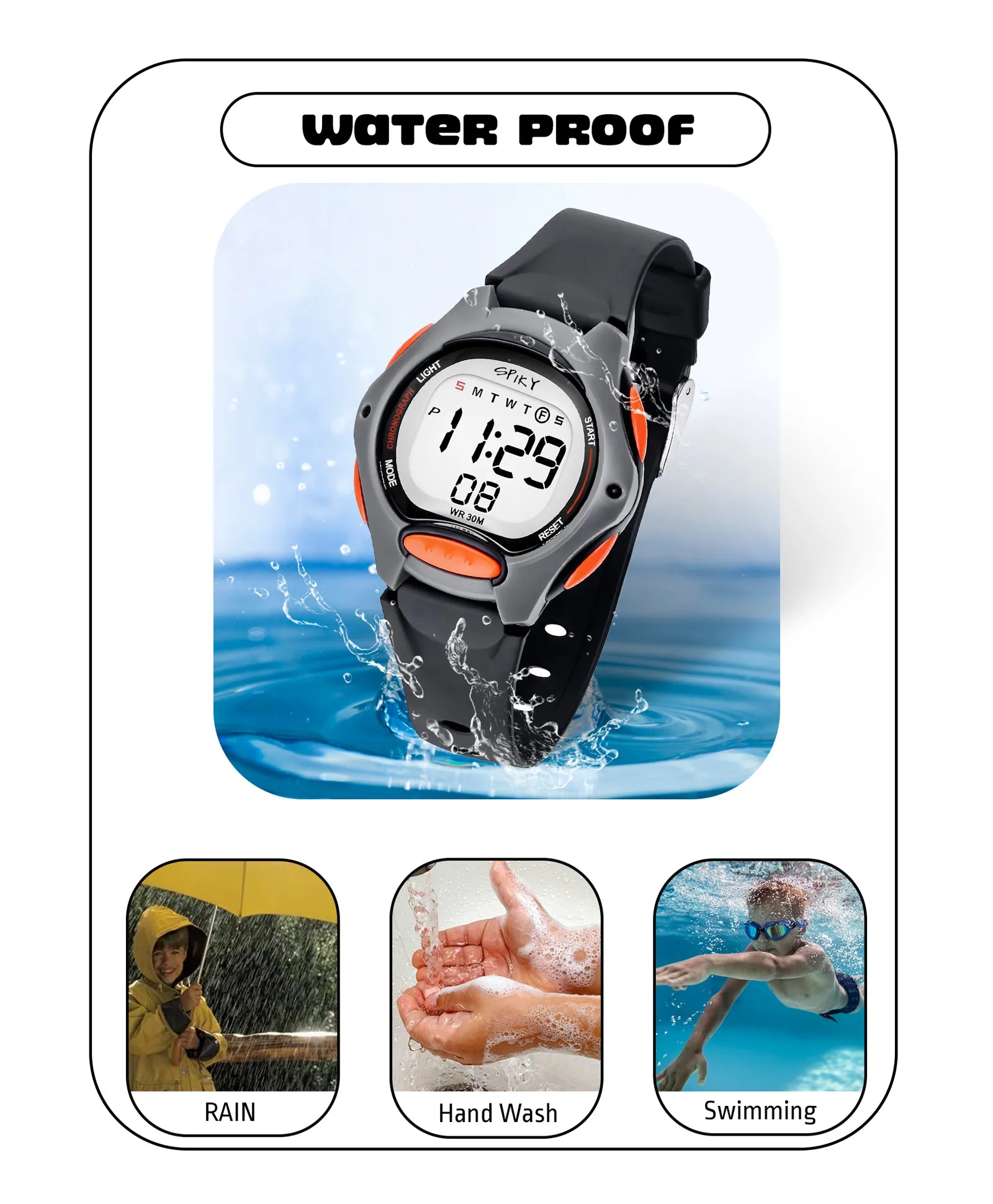 Spiky Eva2 Round Digital Kids Sports Watch - Blue