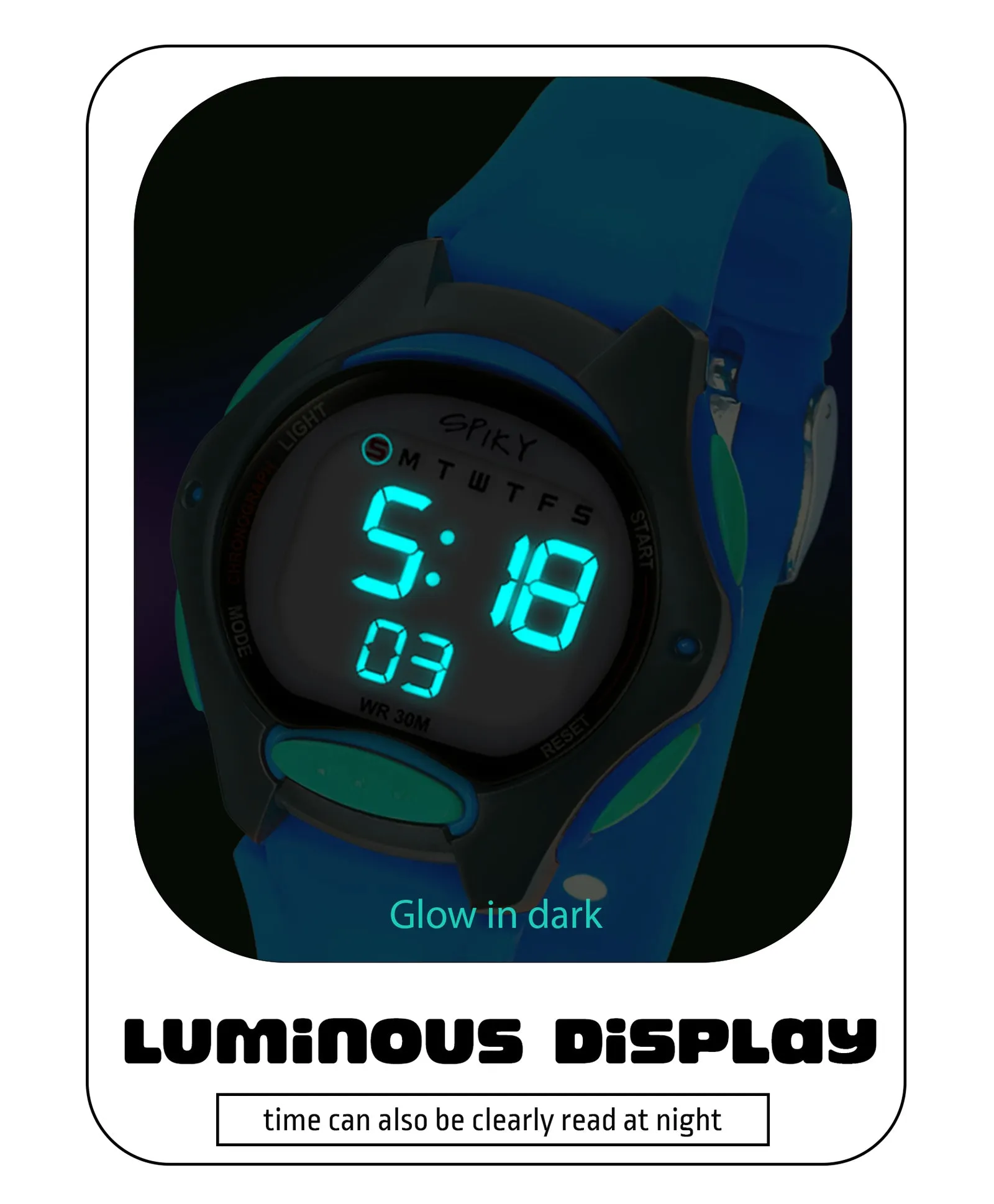 Spiky Eva2 Round Digital Kids Sports Watch - Blue