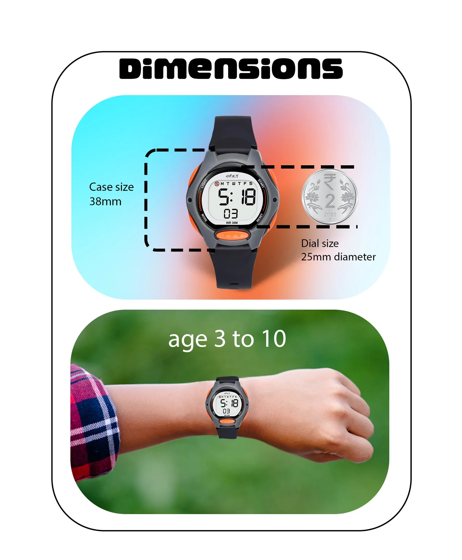 Spiky Eva2 Round Digital Kids Sports Watch - Blue