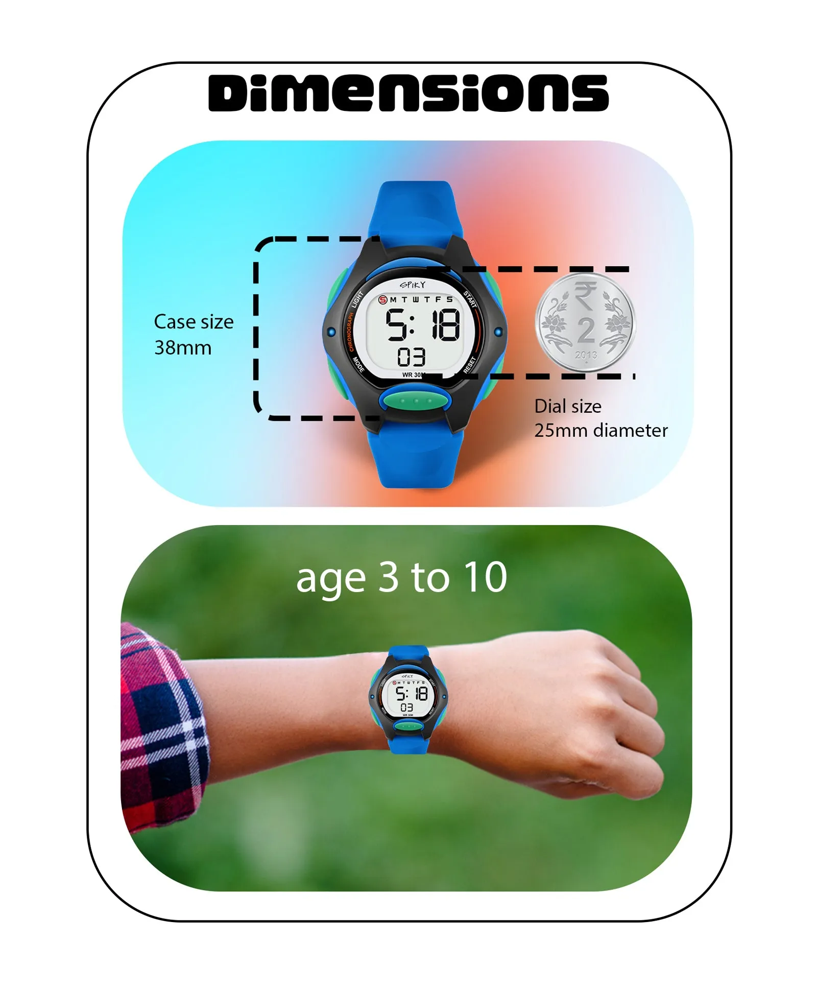Spiky Eva2 Round Digital Kids Sports Watch - Blue