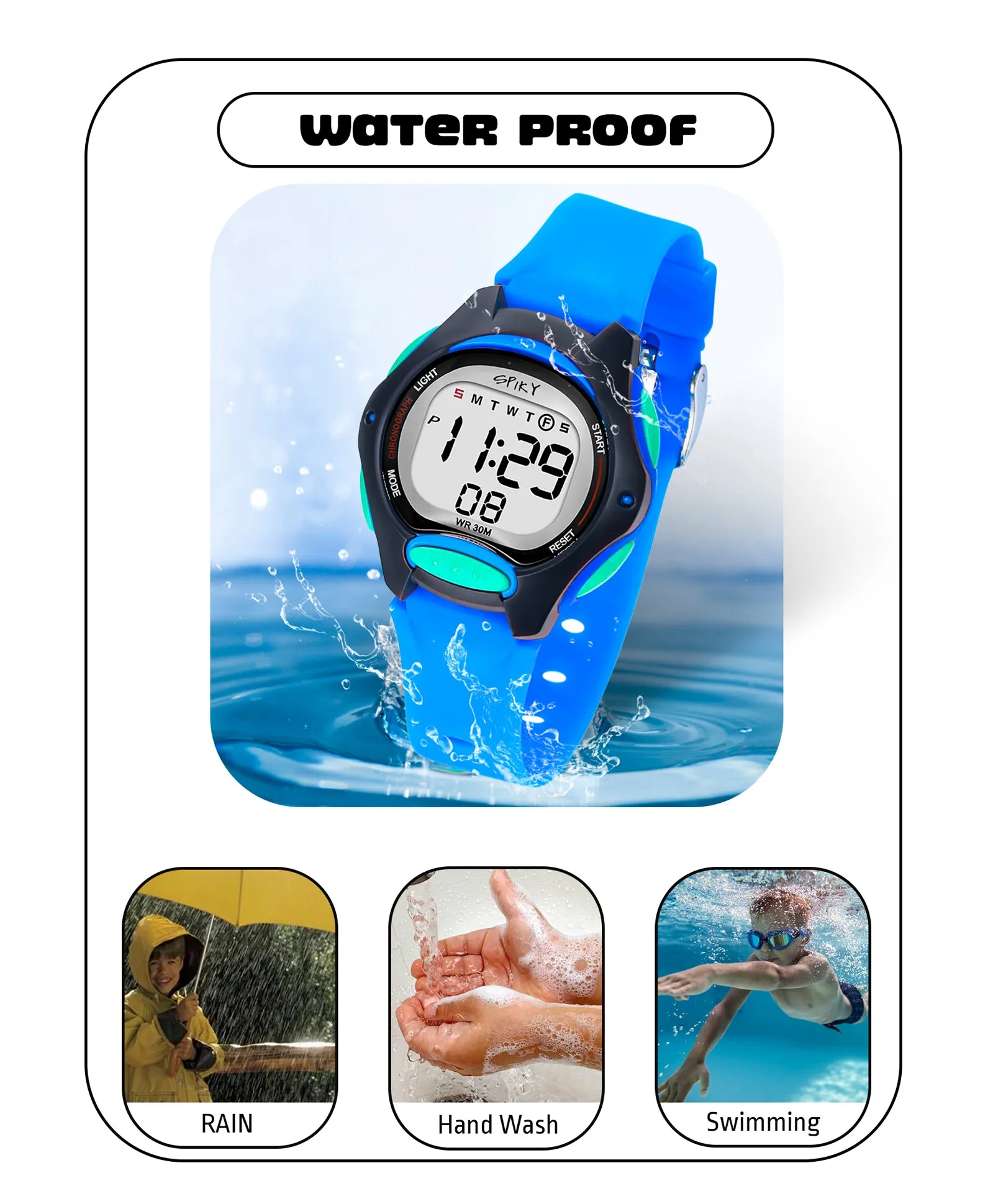 Spiky Eva2 Round Digital Kids Sports Watch - Blue