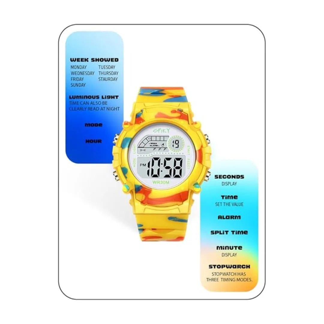 Spiky Military Digital Sports Watch - Yellow