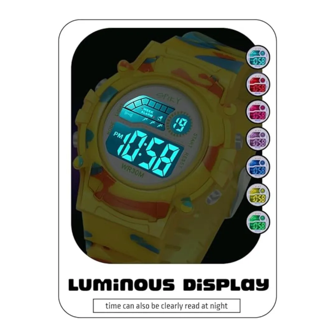 Spiky Military Digital Sports Watch - Yellow