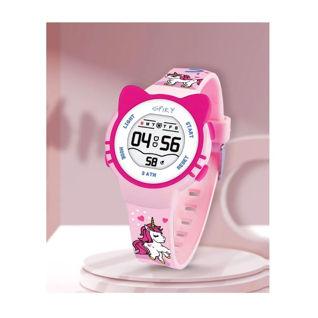 Spiky: Round Cat Shaped Sports Digital Watch - Pink