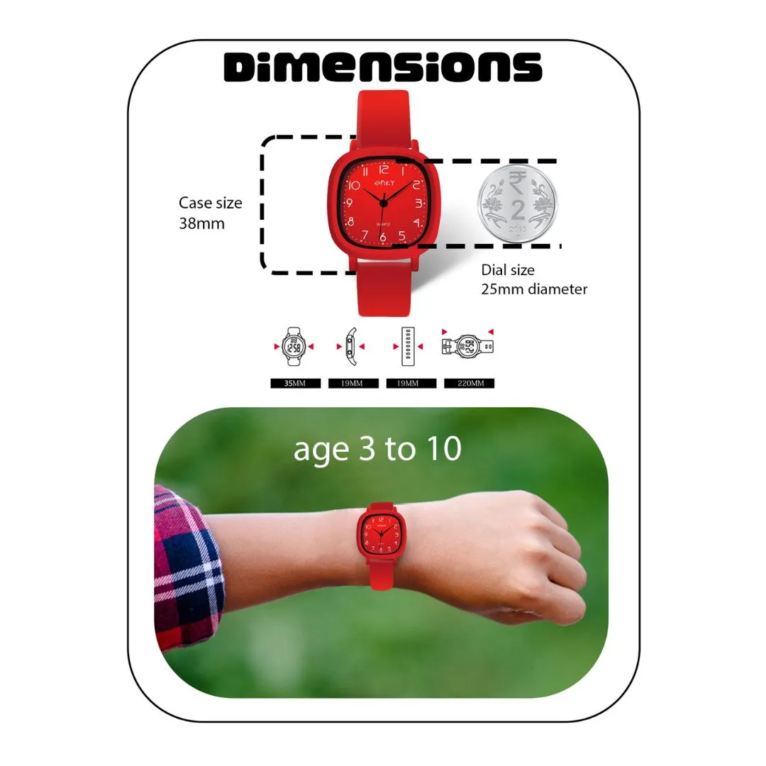Spiky Square Analog Watch for Kids - Red