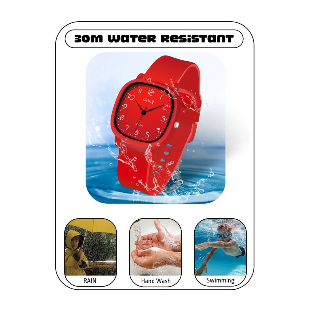 Spiky Square Analog Watch for Kids - Red