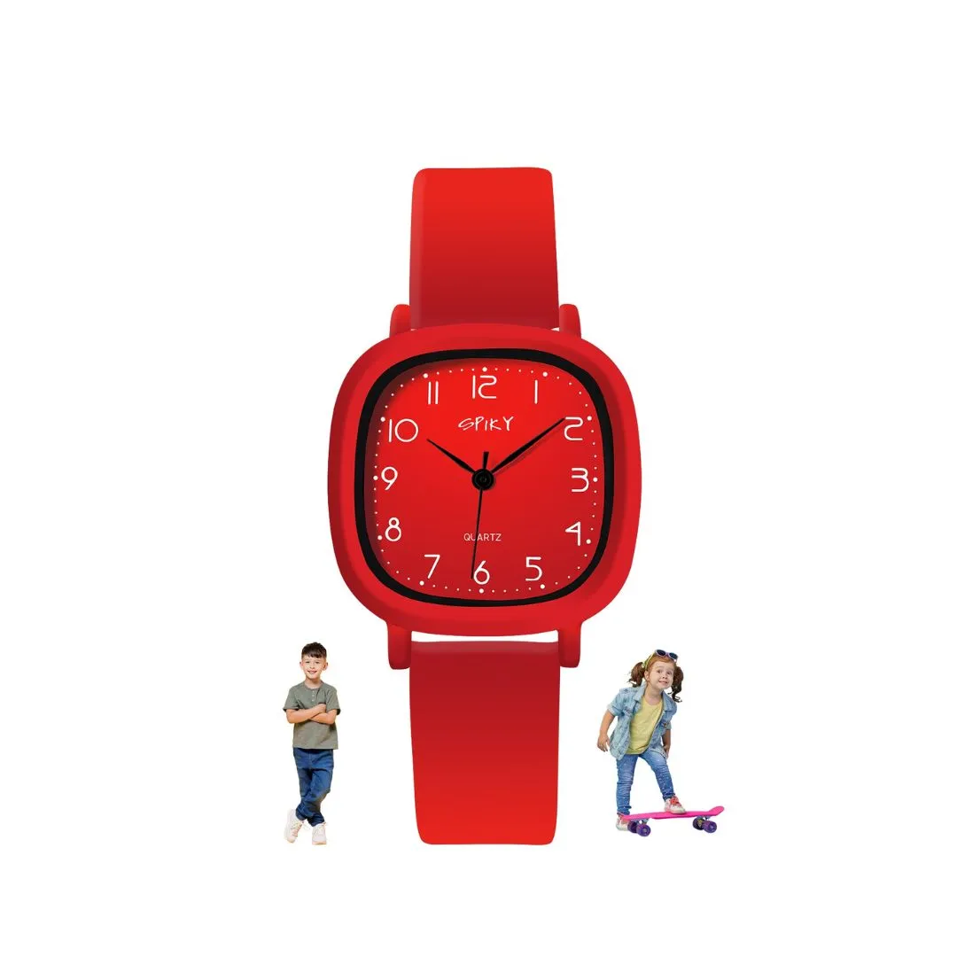 Spiky Square Analog Watch for Kids - Red