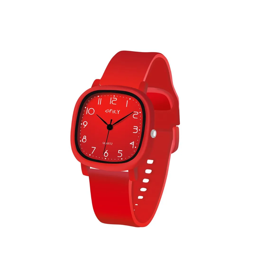 Spiky Square Analog Watch for Kids - Red