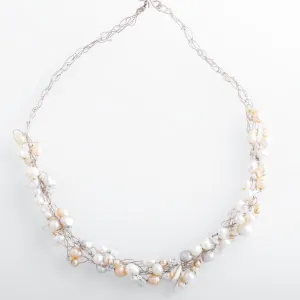 Spun Necklace with Pink White and Gray Freshwater Pearls