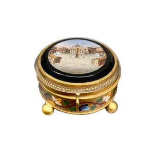 St. Peter's Basilica Micromosaic 'circa 1850' Set in a Gilded Bronze Box