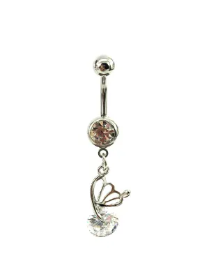 Stainless steel curve bar gem belly ring, SKU# 9-1