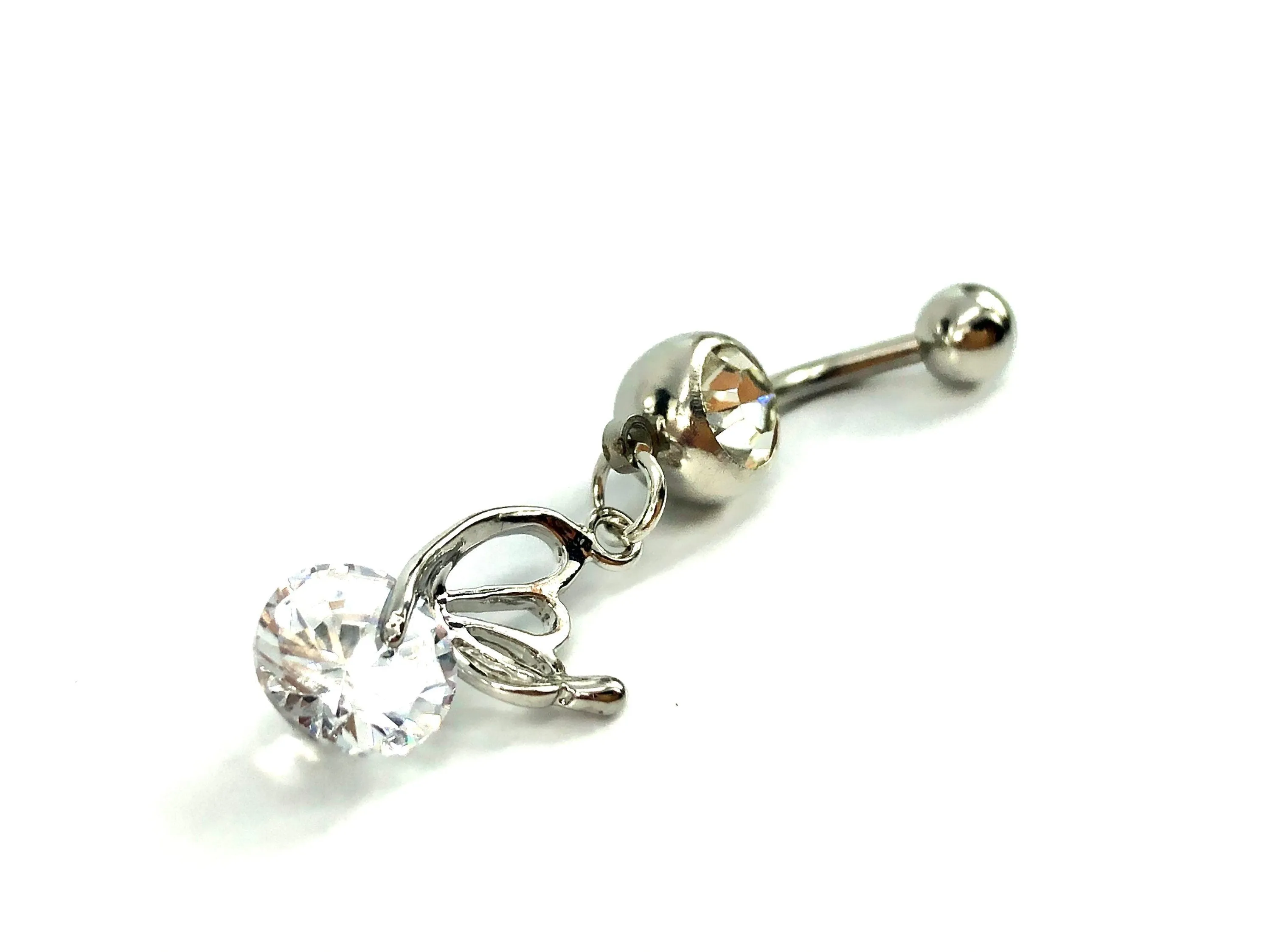 Stainless steel curve bar gem belly ring, SKU# 9-1