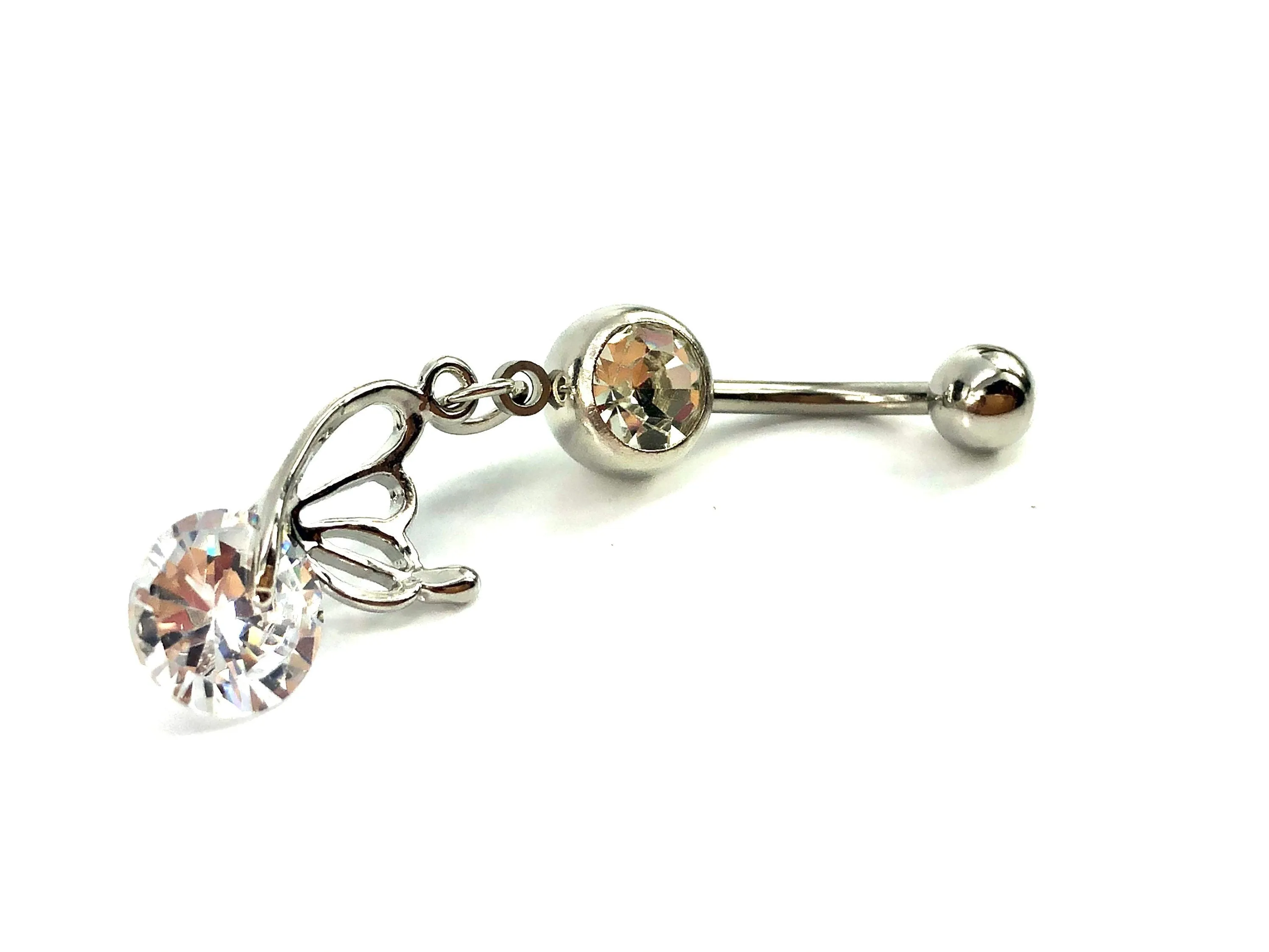 Stainless steel curve bar gem belly ring, SKU# 9-1