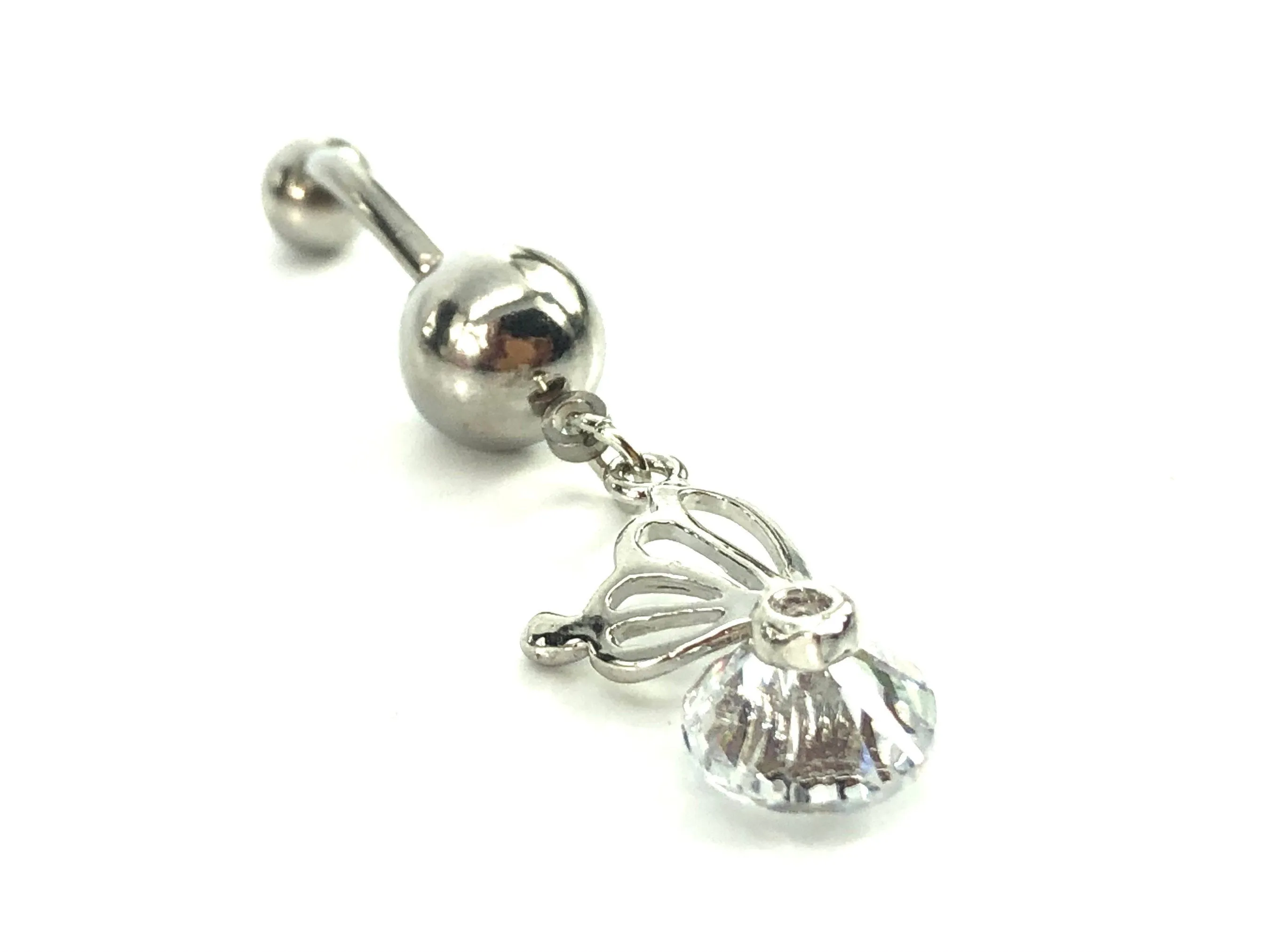Stainless steel curve bar gem belly ring, SKU# 9-1