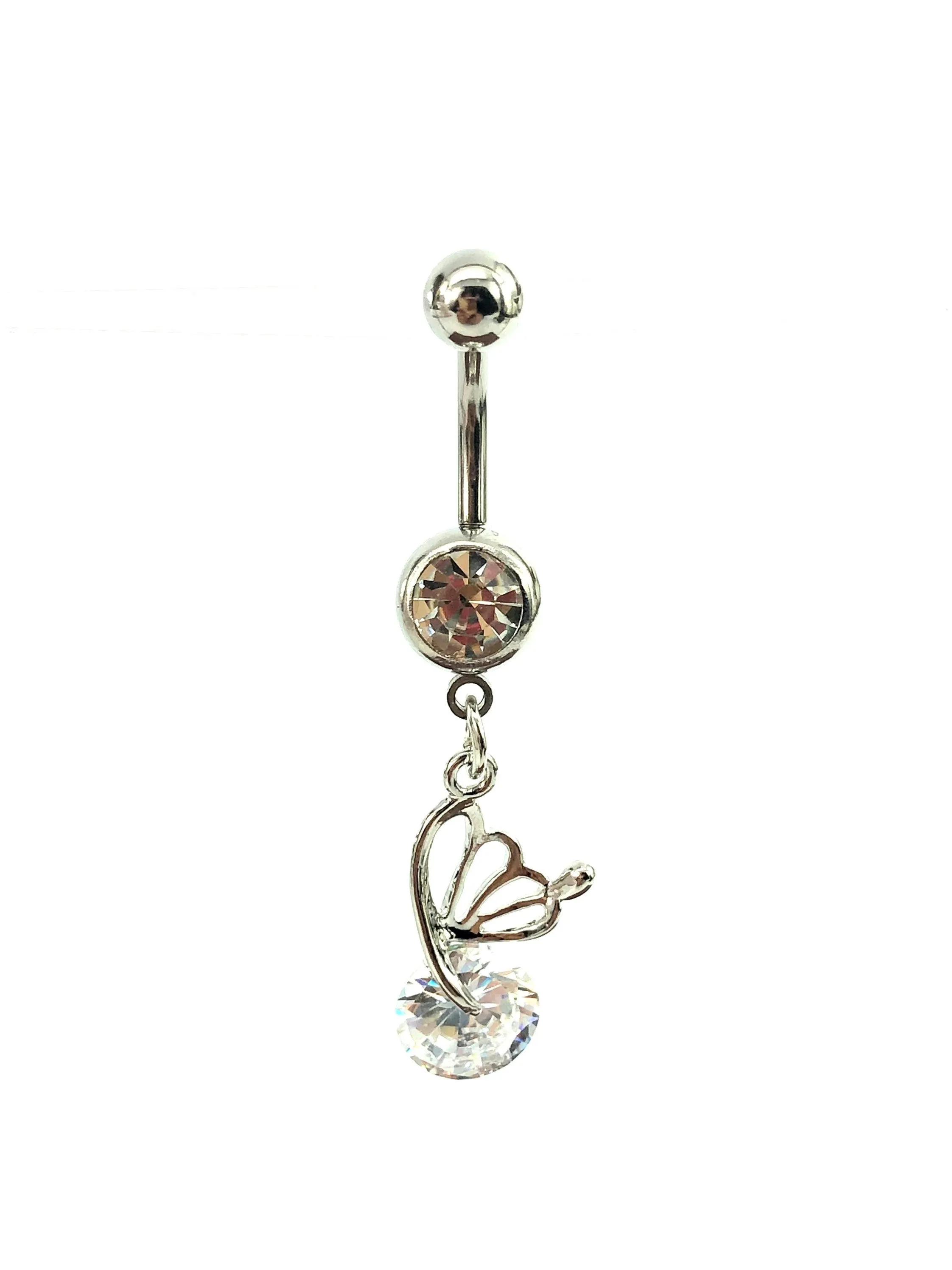 Stainless steel curve bar gem belly ring, SKU# 9-1