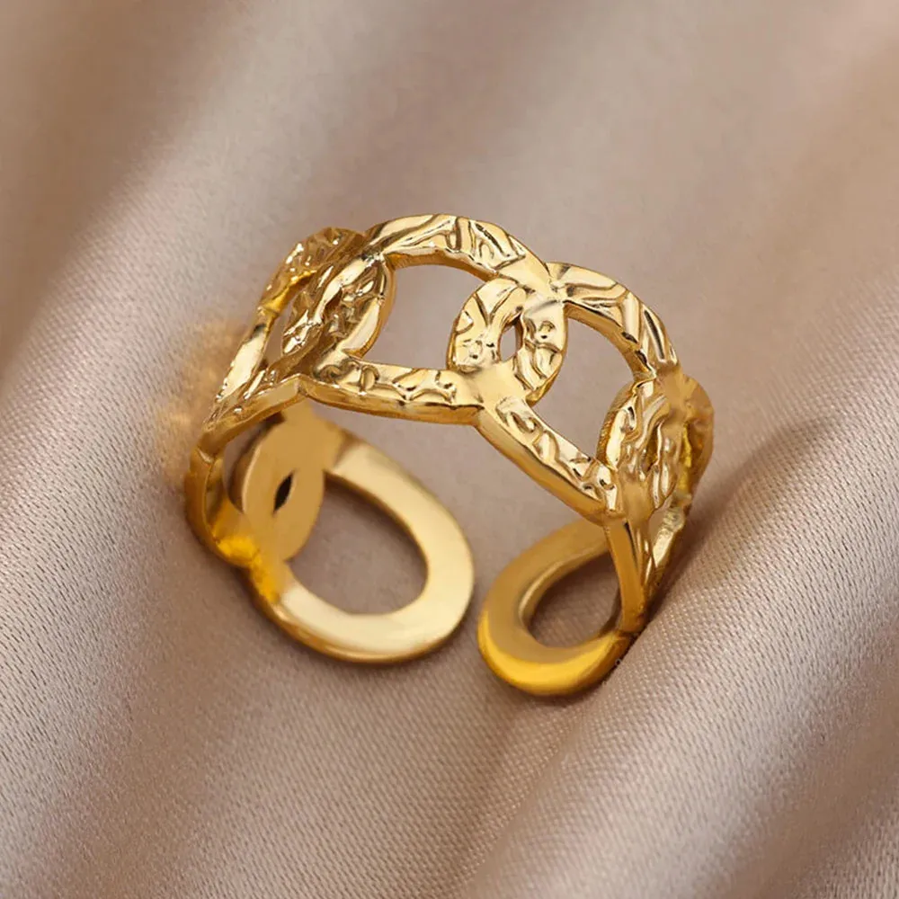 Stainless Steel Rings For Women Men Gold Color Open Gothic Geometric Ring Female Male Fashion Engagement Wedding Party Jewelry