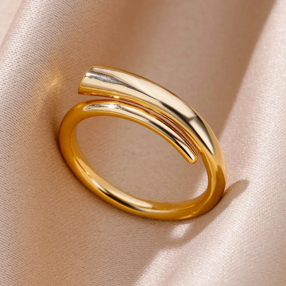 Stainless Steel Rings For Women Men Gold Color Open Gothic Geometric Ring Female Male Fashion Engagement Wedding Party Jewelry