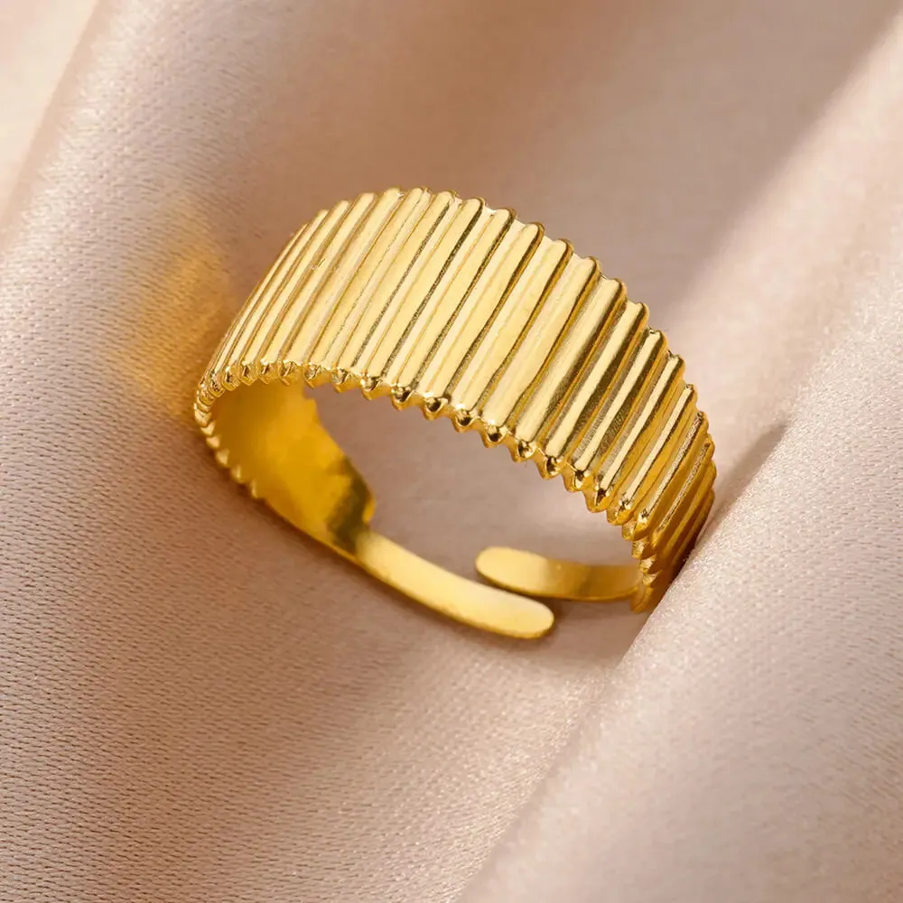 Stainless Steel Rings For Women Men Gold Color Open Gothic Geometric Ring Female Male Fashion Engagement Wedding Party Jewelry