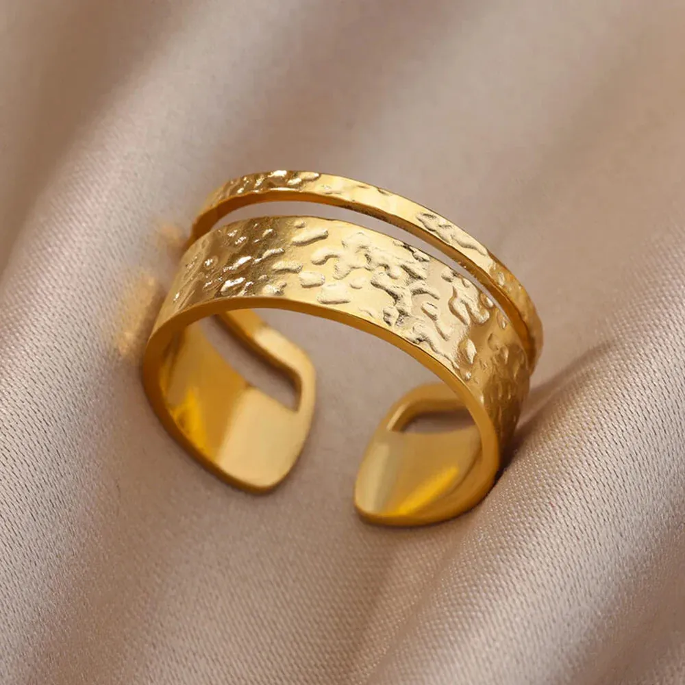 Stainless Steel Rings For Women Men Gold Color Open Gothic Geometric Ring Female Male Fashion Engagement Wedding Party Jewelry