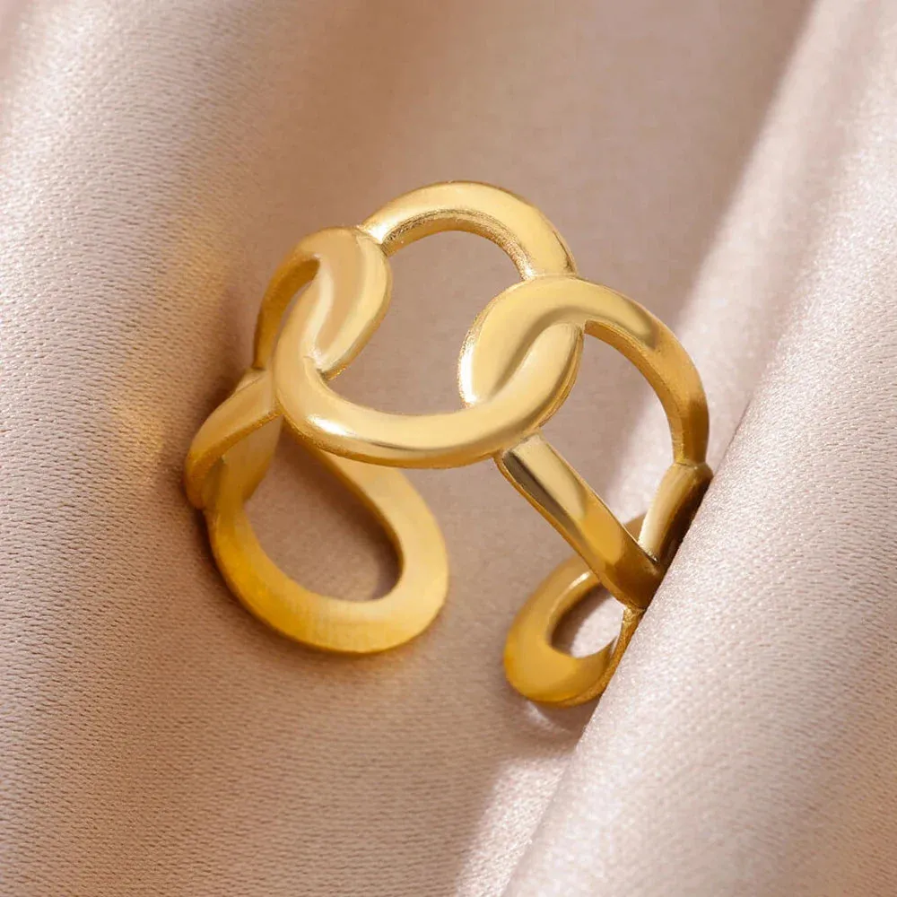 Stainless Steel Rings For Women Men Gold Color Open Gothic Geometric Ring Female Male Fashion Engagement Wedding Party Jewelry