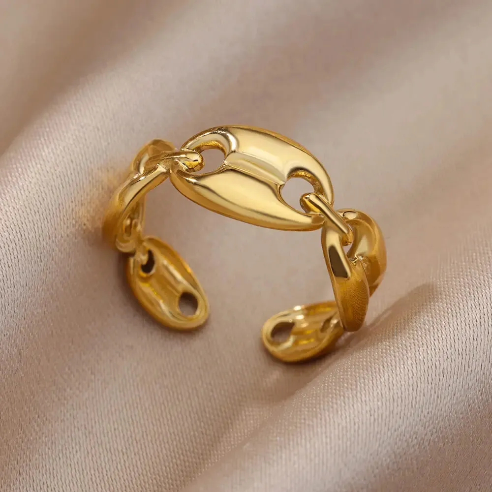 Stainless Steel Rings For Women Men Gold Color Open Gothic Geometric Ring Female Male Fashion Engagement Wedding Party Jewelry