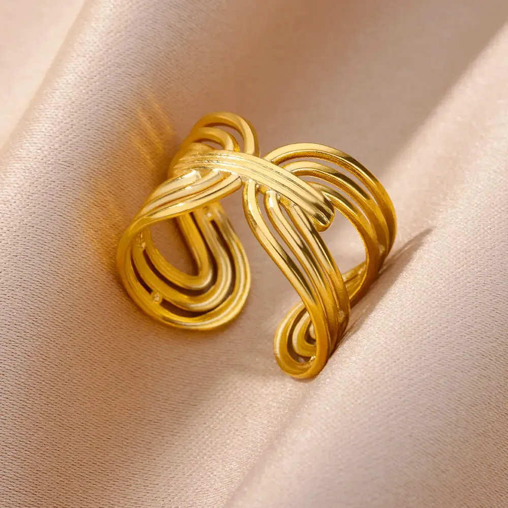 Stainless Steel Rings For Women Men Gold Color Open Gothic Geometric Ring Female Male Fashion Engagement Wedding Party Jewelry
