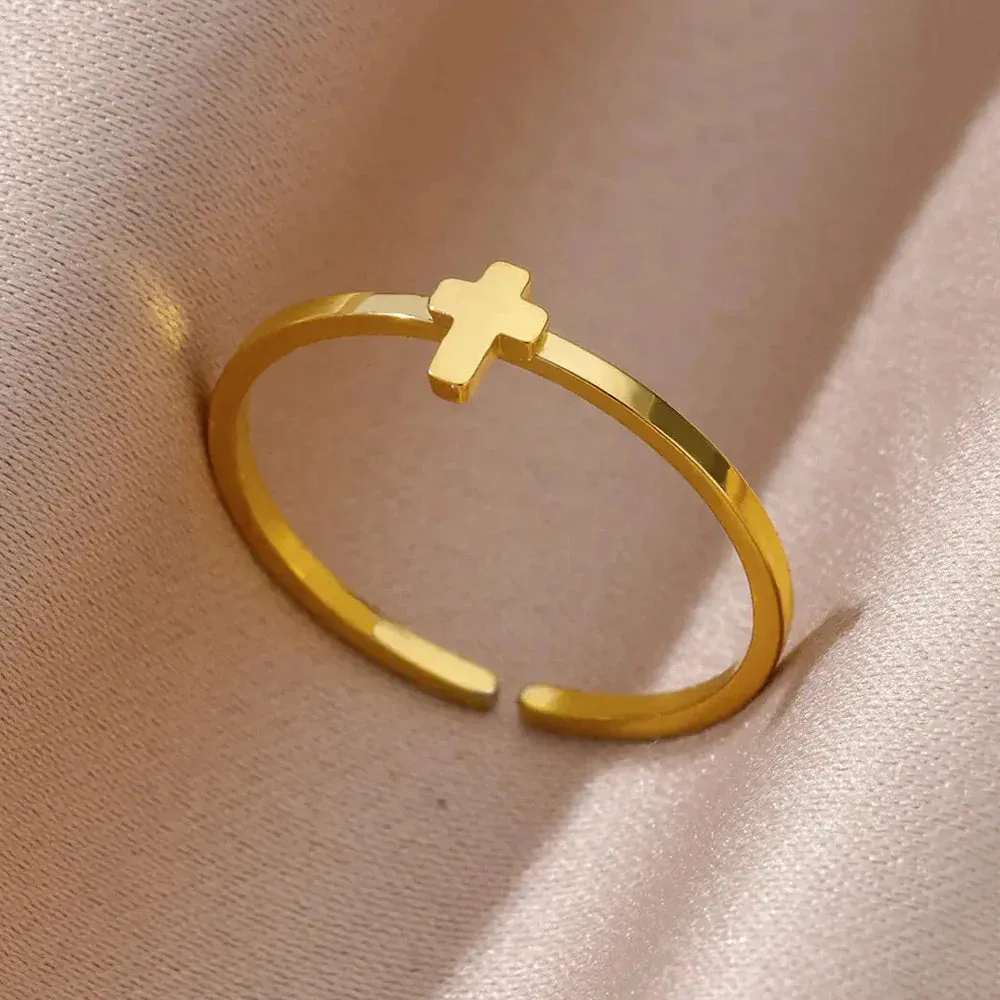 Stainless Steel Rings For Women Men Gold Color Open Gothic Geometric Ring Female Male Fashion Engagement Wedding Party Jewelry