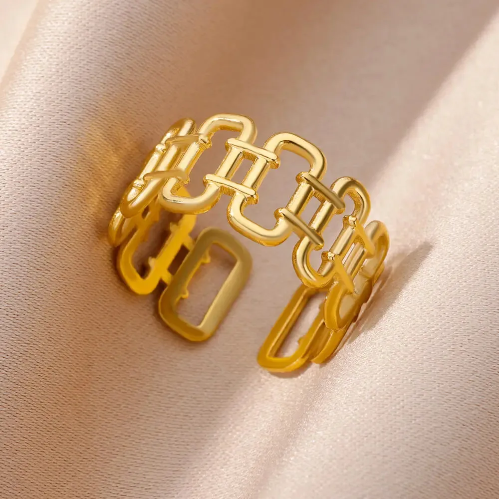 Stainless Steel Rings For Women Men Gold Color Open Gothic Geometric Ring Female Male Fashion Engagement Wedding Party Jewelry