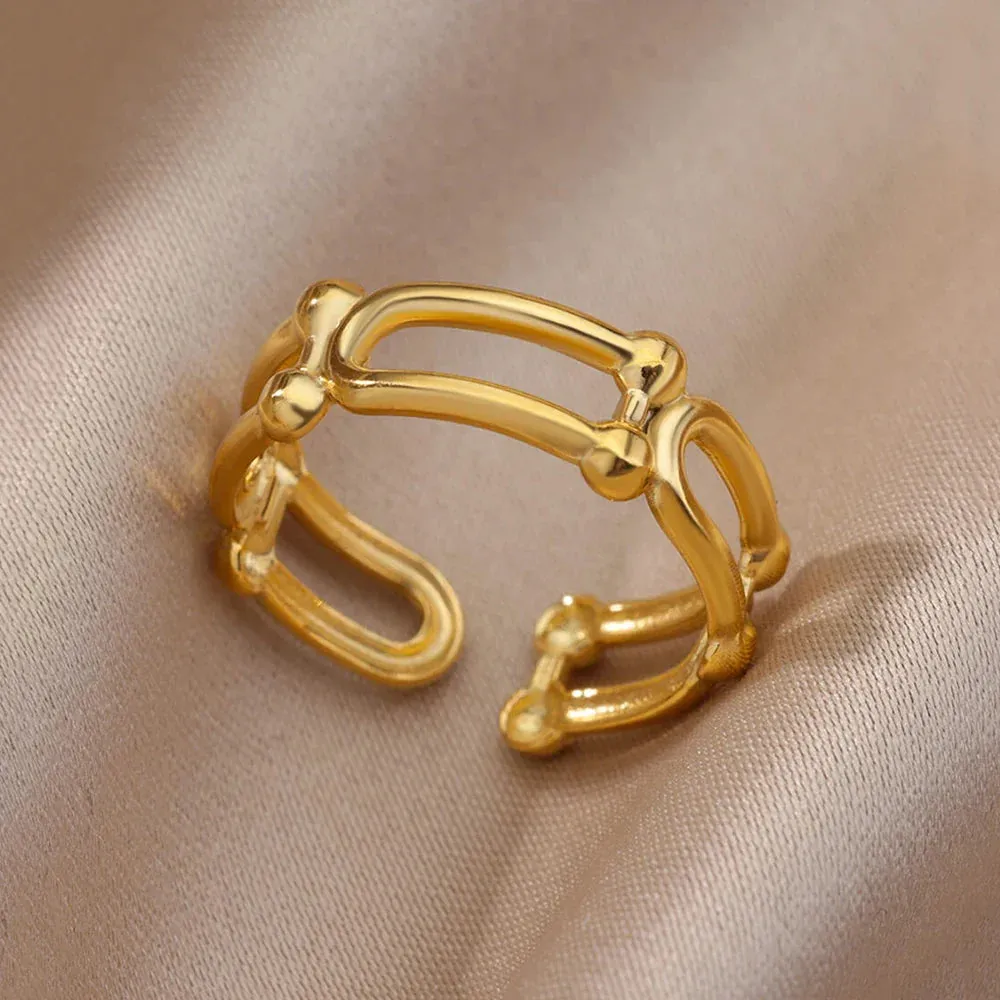 Stainless Steel Rings For Women Men Gold Color Open Gothic Geometric Ring Female Male Fashion Engagement Wedding Party Jewelry