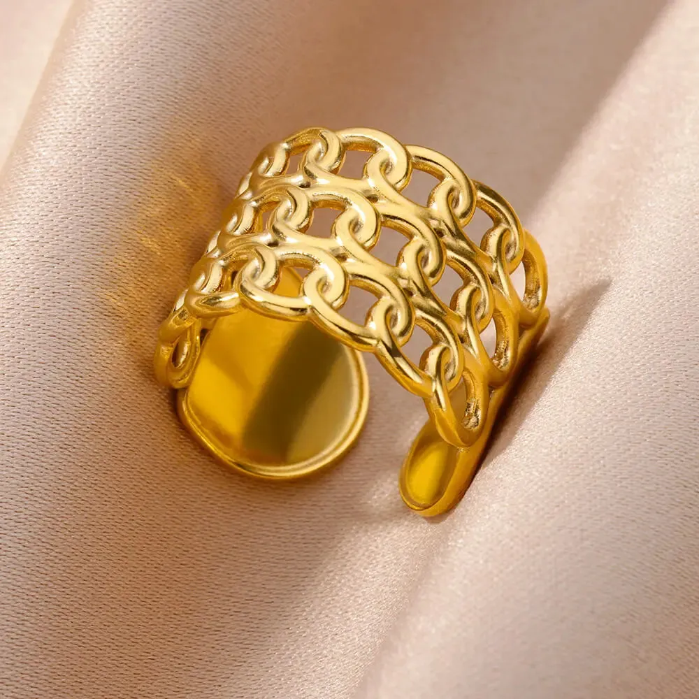 Stainless Steel Rings For Women Men Gold Color Open Gothic Geometric Ring Female Male Fashion Engagement Wedding Party Jewelry