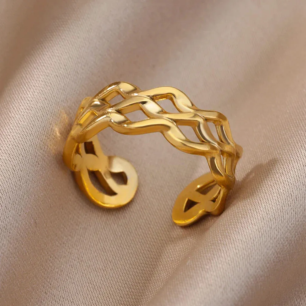 Stainless Steel Rings For Women Men Gold Color Open Gothic Geometric Ring Female Male Fashion Engagement Wedding Party Jewelry