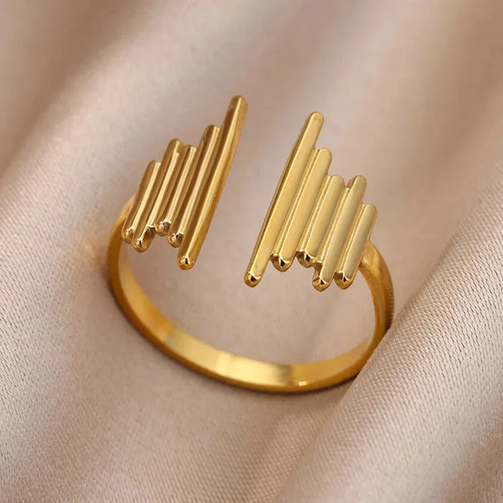 Stainless Steel Rings For Women Men Gold Color Open Gothic Geometric Ring Female Male Fashion Engagement Wedding Party Jewelry