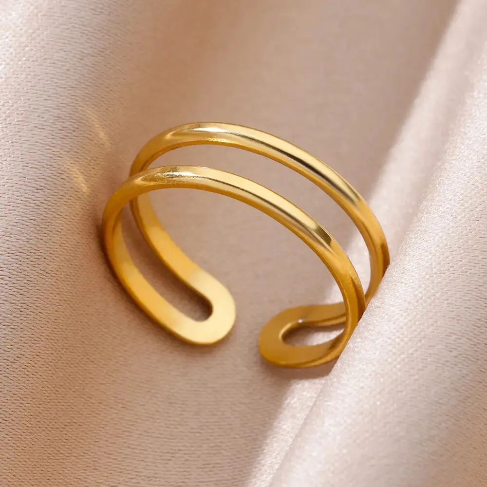 Stainless Steel Rings For Women Men Gold Color Open Gothic Geometric Ring Female Male Fashion Engagement Wedding Party Jewelry